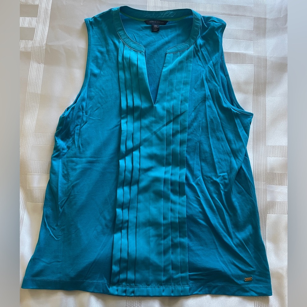 Like New, Tommy Hilfiger Blue Pleated Sleeveless Tank Top